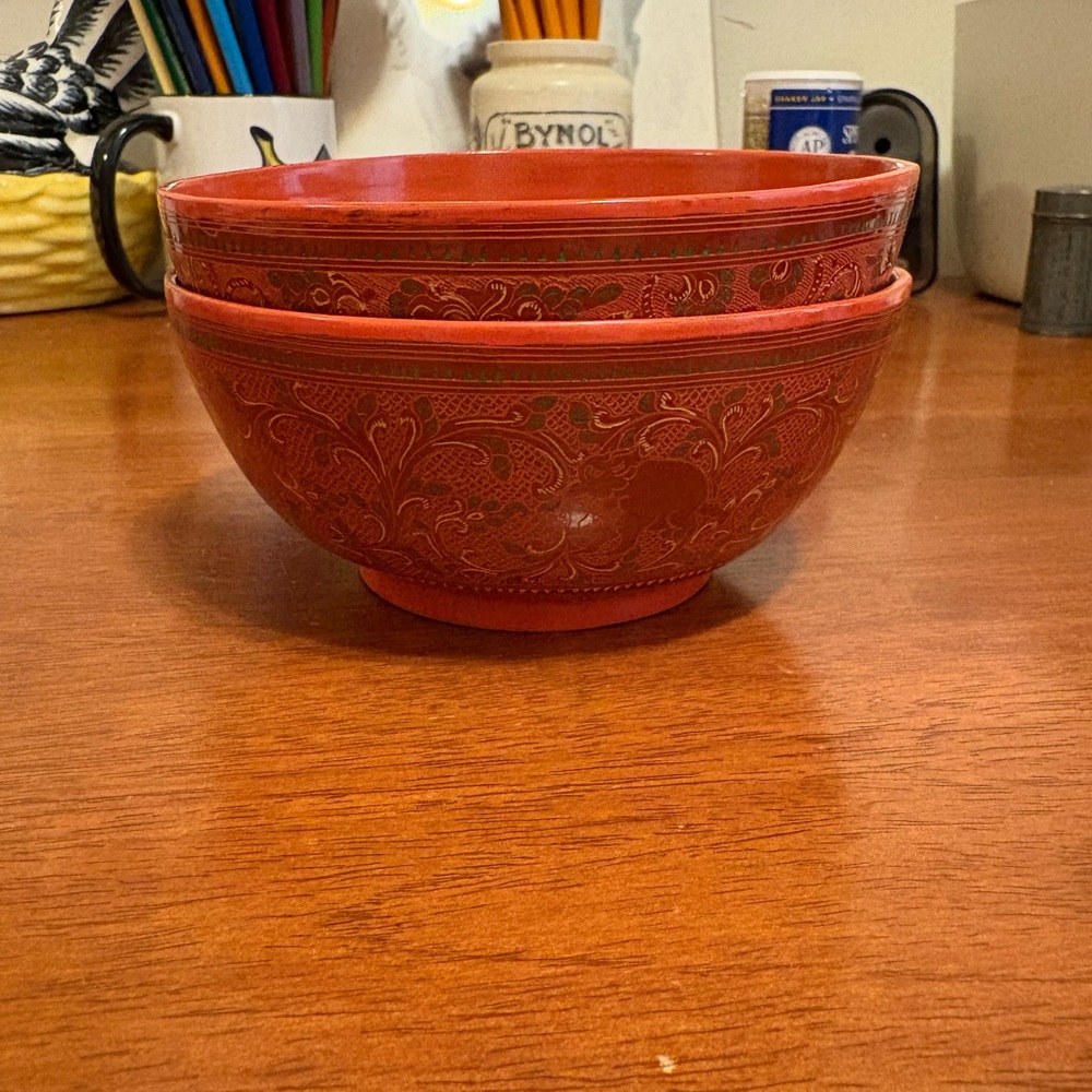 Vintage Plastic Bowls From India Highly Decorated